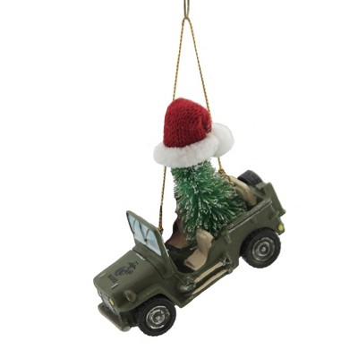 Holiday Ornament 3.0" Marines Military Vehicle Jeep Tree Santa Hat  -  Tree Ornaments