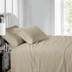 Egyptian Linens Top Split (Flex) King Sheet Set Luxury 608 Thread Count Damask Stripe - 1 of 4