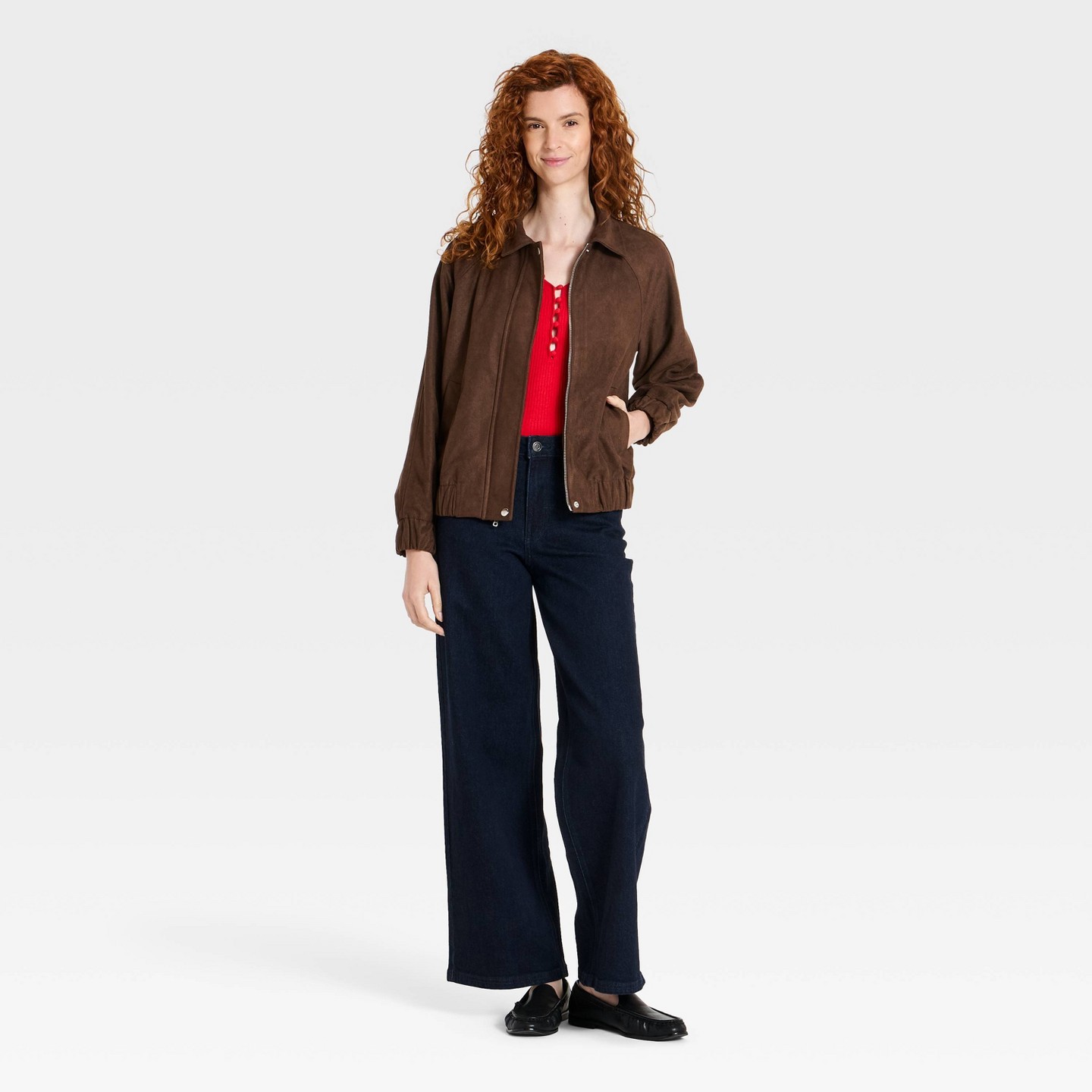 Женская куртка A New Day Long Sleeve Zip-Up Suede, цвет: Тёмный коричневый — фото 3