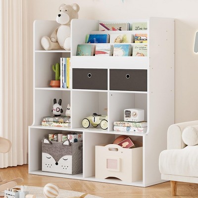 Toy Storage Organizer 47.8in Kids Bookshelf with Drawers Modern Bookcase with Cubbies Floor Storage Cabinet