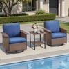 Buenhomino 3 Pieces Outdoor Wicker Swivel Rocker Patio Set, Swivel Rocking Chairs Wicker Patio Set with Cushions and Armored Glass Top Side Table - 2 of 4