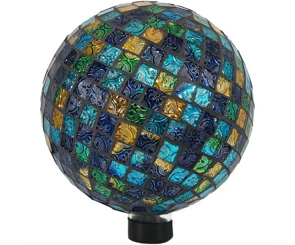 10"H Glass Gazing Ball - Blue Mosaic - Sunnydaze Decor