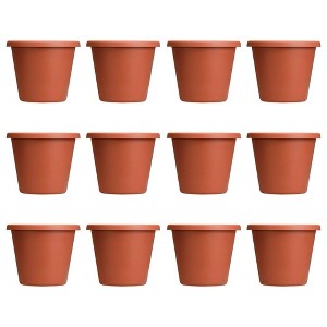 The HC Companies 12 Inch Classic Durable Plastic Flower Pot Container Garden Planter with Molded Rim and Drainage Holes, Terra Cotta (12 Pack) - 1 of 4