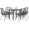 vidaXL 3 Piece Patio Dining Set with Cushions - Black Poly Rattan Furniture Set with Tempered Glass Table - Ideal for Garden, Backyard, and Patio use - 2 of 4