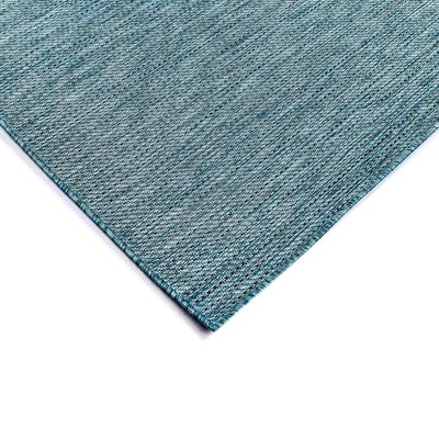 Aqua Flat Woven Stripe Indoor/Outdoor Synthetic Rug