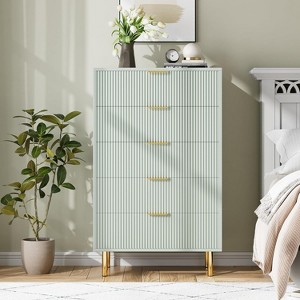 Nasitip Modern 5 Drawer Dresser with Gold Handle,Double Chest of Drawers and Storage Organizer for Living Room, Hallway, Entryway - 1 of 4