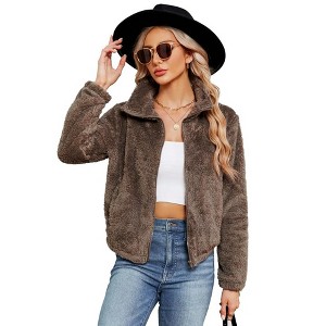 Women's Fleece Jackets Zip-up Jackets Coat Long Sleeve Jacket with Pockets - 1 of 4
