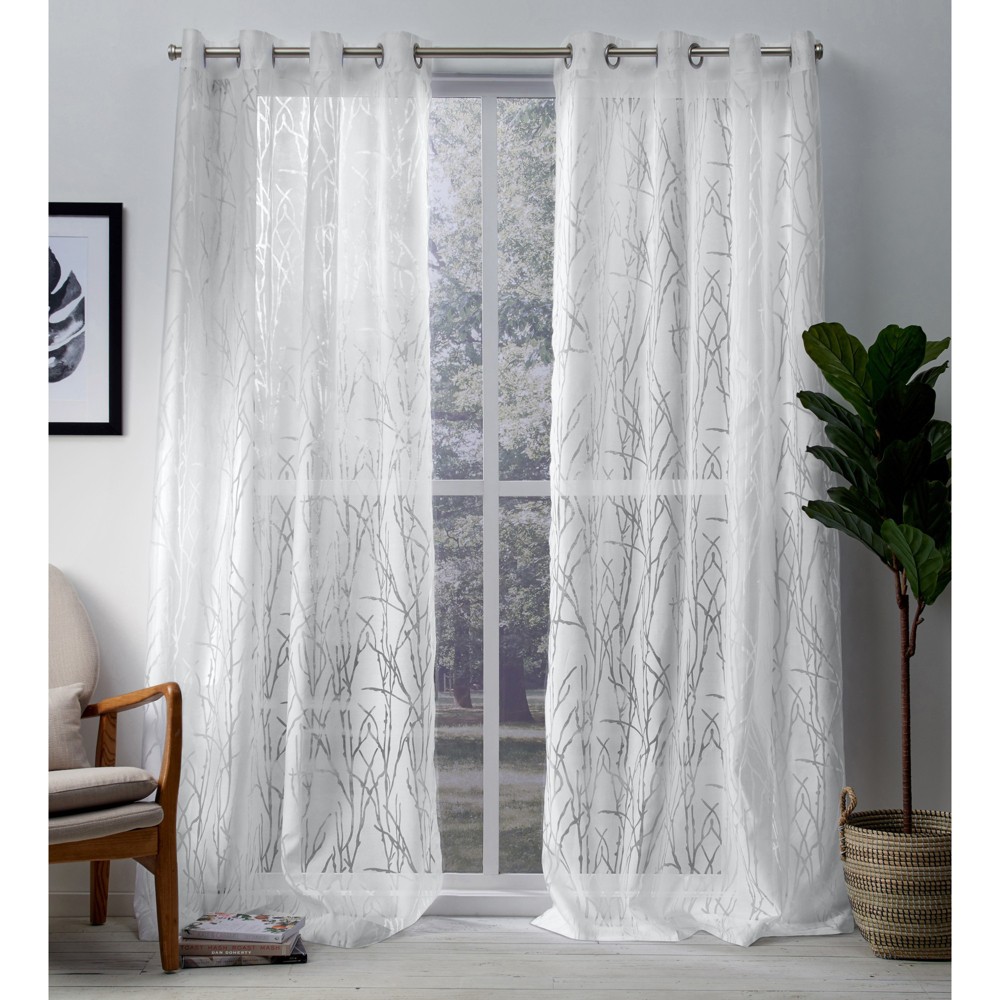 Photos - Curtains & Drapes Set of 2 84"x52" Edinburgh Branch Sheer Burnout Grommet Top Window Curtain