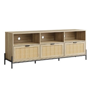 Rattan Tv Stand, 65 Inch Tv Cabinet for 75 Inch Tv, Natural Rattan Entertainment Center with Large Storage Shelves, Mid-Century Modern Tv Console for - 1 of 4