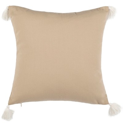 Ralen Beige and White Embroidered Square Throw Pillow
