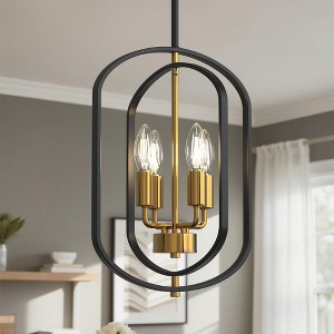 DORESshop 4-Light Black and Gold Farmhouse Chandelier,Rustic Industrial Hanging Light for Dining Room Kitchen Island Living Room - 1 of 4