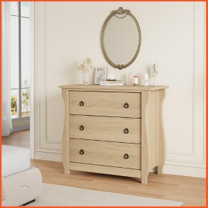 3-Drawer Dresser - Tall Boho Dresser with Curved Legs, Rattan Accents, and Freestanding Storage - 1 of 4