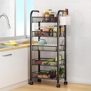5 Tier Rolling Utility racks, Storage Metal Rolling Cart with Wheels, Rolling Metal racks for Fruits Vegetables Snacks Bowl&Dishes - 1 of 4