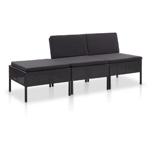 vidaXL 3 Piece Patio Lounge Set with Cushions Poly Rattan Black - 1 of 4
