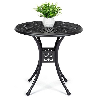 Garvee Patio Bistro Table, Cast Aluminum Round Outdoor Table, Bistro Table with Umbrella Hole, for Poolside, Deck, Porch, Garden, Balcony, Black
