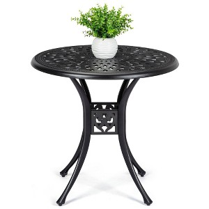 Garvee Patio Bistro Table, Cast Aluminum Round Outdoor Table, Bistro Table with Umbrella Hole, for Poolside, Deck, Porch, Garden, Balcony, Black - 1 of 4