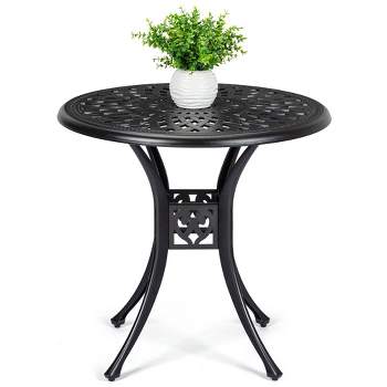 Whizmax Patio Bistro Table, Cast Aluminum Round Outdoor Table, Bistro Table with Umbrella Hole, for Poolside, Deck, Porch, Garden, Balcony, Black
