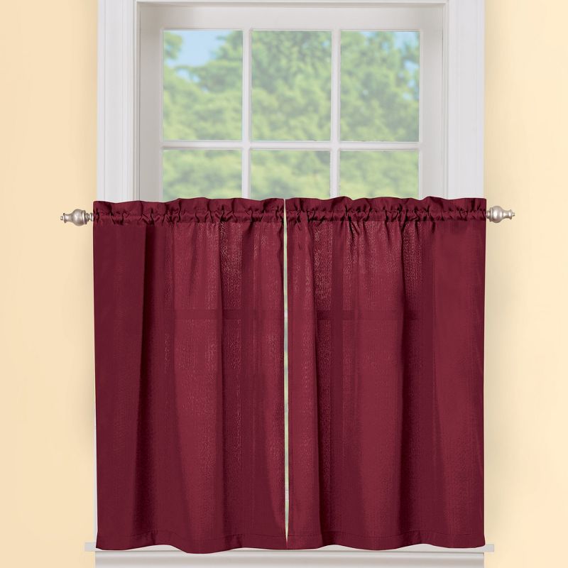Collections Etc Solid Textured Tier Window Curtain Pair with Rod Pocket Top for Easy Hanging - Classic Home Decor for Any Room, 2 of 5
