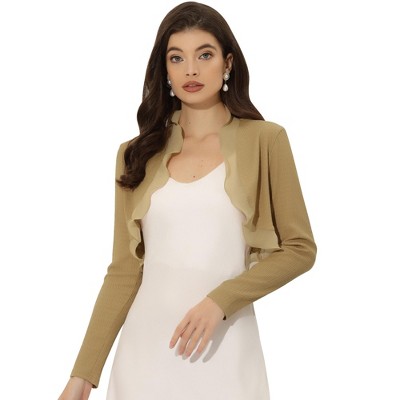 Allegra K Women's Elegant Ruffle Collar Crop Knit Open Front Shrug