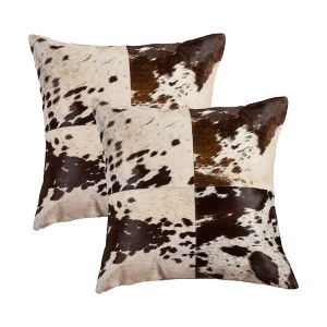 HomeRoots Set of Two 18" Chocolate and White Cowhide Cowhide Throw Pillows - 1 of 4
