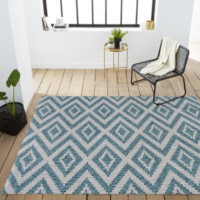 Sintra Diamond Tribal 4'x6' Reversible Indoor/Outdoor Rug Blue/Gray