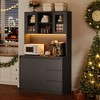 71" Tall Kitchen Pantry Cabinet, Kitchen Storage Hutch, Microwave Stand, Glass Door, Adjustable Shelves, Handless Design - 3 of 4