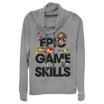 Juniors Womens Nintendo Super Mario Epic Game Skills Character Collage Cowl Neck Sweatshirt