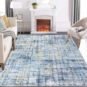 Washable Rug Modern Abstract Rugs  Low Pile Contemporary Throw Floor Cover Ultra-Soft Stain Resistant Carpet - 1 of 4
