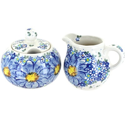 Blue Rose Polish Pottery Blue Starflower Cream & Sugar Set