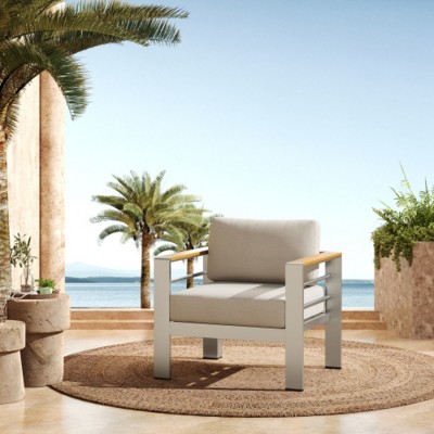 Patio Accent Chair With Cushions, Outdoor Garden Armchair, Outdoor Aluminum Furniture for Backyard or Balcony-Maison Boucle