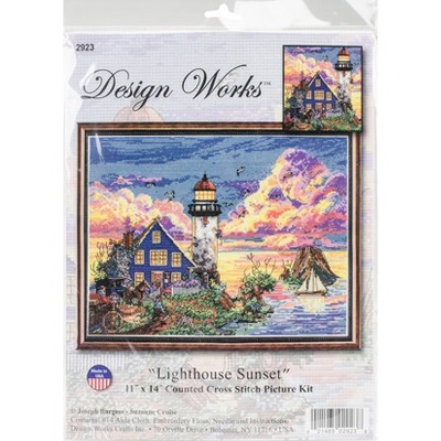 Design Works Counted Cross Stitch Kit 11"X14"-Lighthouse Sunset (14 Count)