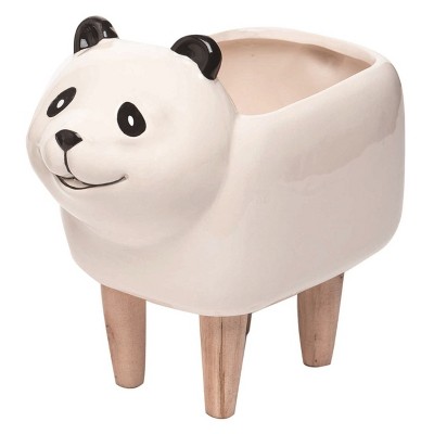 Transpac Dolomite 9 in. White Spring Panda Animal Planter with Risers