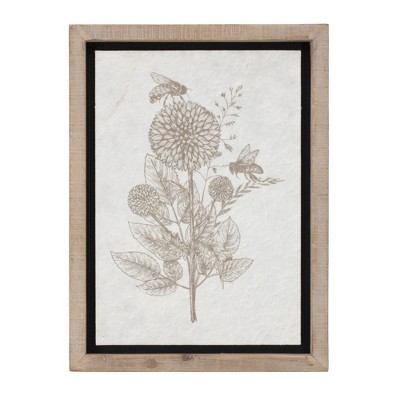 Set of 3 Beige and White Floral Insect Canvas Prints with Fir Wood Frames
