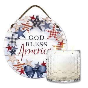 Courtside Market 13.5 oz 3-Wick Citronella Candle & God Bless America Wreath 10x10 Hanging Artboard Set - 1 of 3