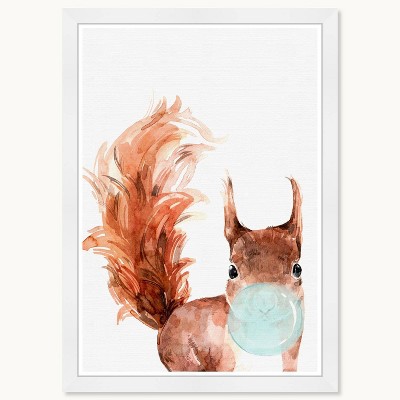 Squirrel Bubblegum 13" x 19" Framed Animal Print in White Frame