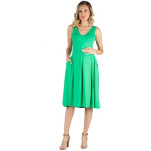 24seven Comfort Apparel Fit and Flare Sleeveless Maternity Midi Dress with Pockets - 1 of 4