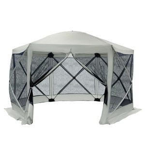 Aghana Digitals Green 12'x12' Hexagon Pop-Up Gazebo: 6-8 Person Mesh-Walled Canopy with Fiberglass - 1 of 4