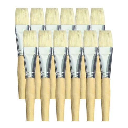 School Smart White Bristle Paint Brushes, Long Handle, 1 Inch, Set Of