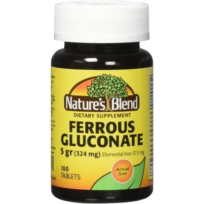 Nature`s Blend Ferrous Gluconate Tablets 324 mg, 100 Count (Pack of 2)