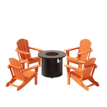WestinTrends Outdoor Patio Folding Adirondack Chair With Round Fire Pit Table Sets