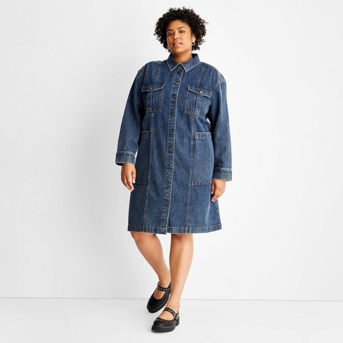 Women's Long Sleeve Button-Up Denim Midi Dress - Future Collective™ with  Reese Blutstein Blue Denim 4X