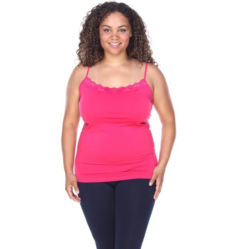 Women's Plus Size Lace Trim Tank Top - One Size Fits Most Plus