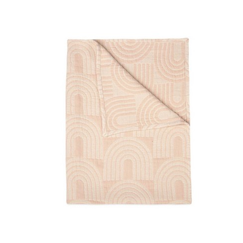 Crane Baby Cotton Muslin Jacquard Baby Reversible Blanket - Rose