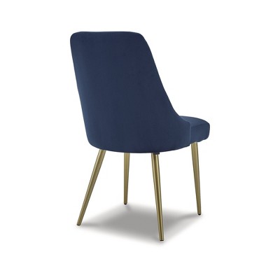 Blue Velvet Upholstered Dining Chair with Gold Metal Legs, Set of 2