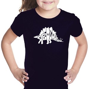 LA Pop Art Girl's Word Art T-shirt - STEGOSAURUS - 1 of 4