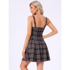 Allegra K Women's Plaid Zipper Front Strap Sleeveless Mini Party A-Line Dress - 4 of 4