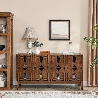 60 Inch Sideboard Buffet, Cabinet With Storage, Accent Cabinet With 4 Doors & Adjustable Shelves,  Mid Century Modern Storage Cabinet-Cuddlewood