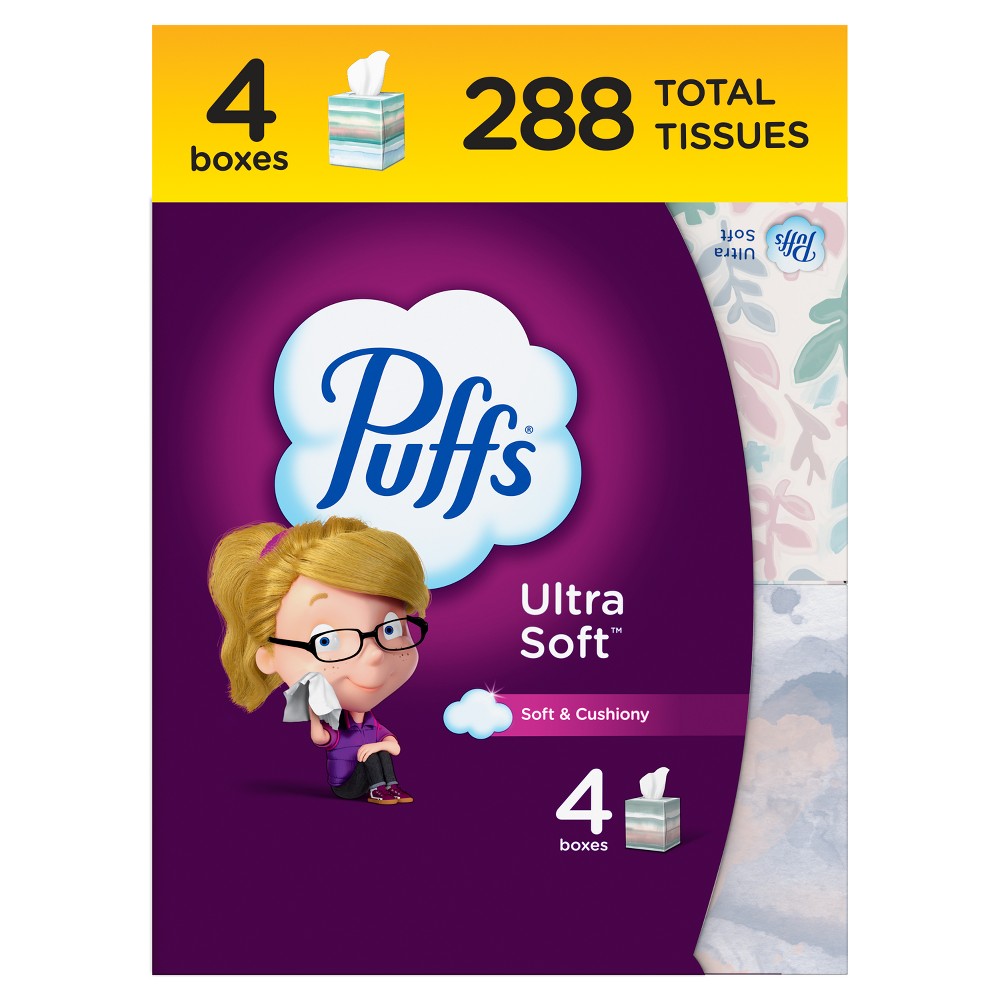Puffs Ultra Soft Facial Tissue - 4pk/288ct: Square Container, 2-Ply
