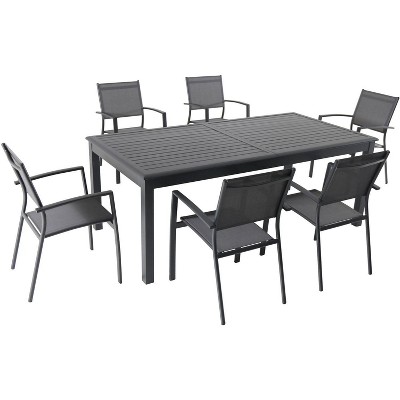 Dawson 7pc Aluminum Patio Dining Set with Extension Table - Black - Hanover