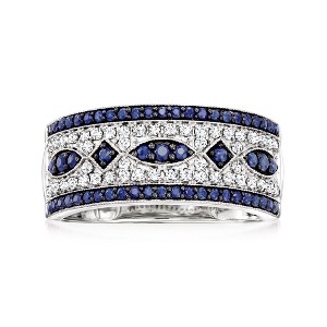 Ross-Simons 0.50 ct. t.w. Sapphire and .25 ct. t.w. Diamond Ring in 14kt White Gold - 1 of 4